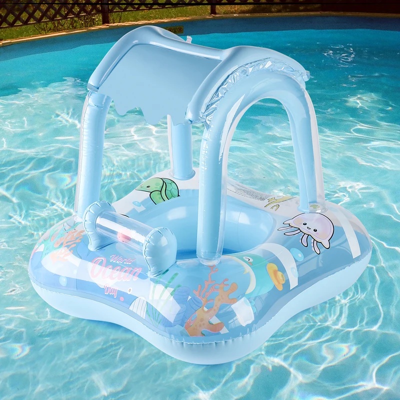 Pool Lounger Inflatable - Nadmuchiwany pływający leżak z daszkiem przeciwsłonecznym,